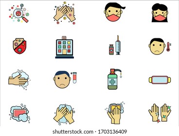 Set of Coronavirus Protection Related Vector icon.In closes such icons as cleaning,protect covic-19,hand dryer,soap,wipe,sanitary and more.Vector health and Prevent disease concept.