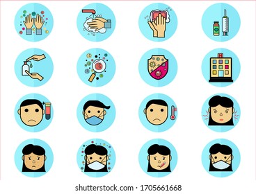 Set of Coronavirus Protection Related Vector icon.In closes such icons as cleaning,protect covic-19,hand dryer,soap,wipe,sanitary and more.Vector health and Prevent disease concept.