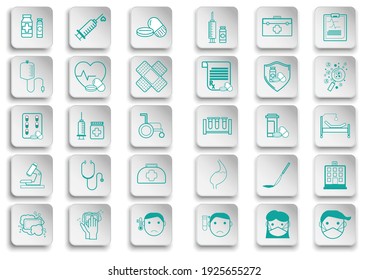 Set of Coronavirus Protection Related Vector icon. In closes such icons as cleaning, protect covid-19, hand dryer, soap, wipe, sanitary and more. Vector health and Prevent disease concept.