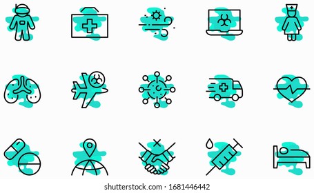 Set of Coronavirus Protection Vector Line Icon. Contains such Icons as Ambulance, Novel CoronaVirus, Protective Measures, Symptoms, Incubation Period and more. 32x32 Pixels. Editable Stroke