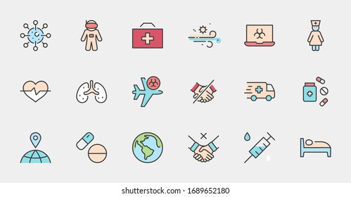Set of Coronavirus Protection Vector Line Icon. Contains such Icons as Ambulance, Novel CoronaVirus, Protective Measures, Symptoms, Incubation Period and more. 32x32 Pixels. Editable Stroke