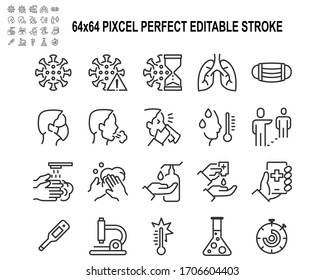 Set of Coronavirus Protection Vector Line Icons.  64x64 Pixel Perfect.