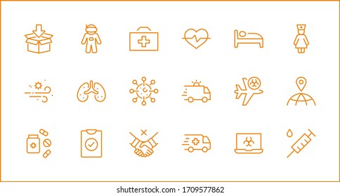 Vektorillustration-Symbol für die Coronavirus-Schutzzone Enthält Symbole wie Ambulanz, Novel CoronaVirus, Schutzmaßnahmen, Symptome, Inkubationszeit und mehr. 32 x 32 Pixel. Bearbeitbarer Stroke