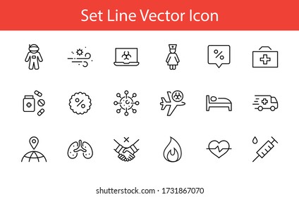 Set of Coronavirus Protection Vector Line Icon. Contains such Icons as Ambulance, Novel CoronaVirus, Protective Measures, Symptoms, Incubation Period and more. 32x32 Pixels. Editable Stroke