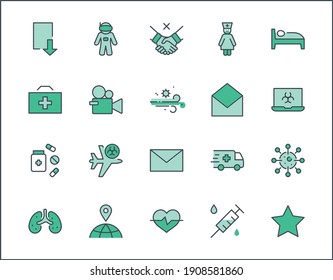 Set of Coronavirus Protection Vector Line Icon. Contains such Icons as Ambulance, Novel CoronaVirus, Protective Measures, Symptoms, Incubation Period and more. 32x32 Pixels. Editable Stroke