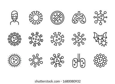 Set of coronavirus related vector line icons. Premium linear symbols pack. Vector illustration isolated on a white background. Web symbols for web sites and mobile app. Trendy design. 