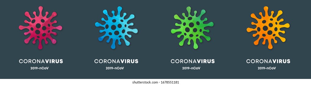 set of coronavirus shape icon labels with watercolor background useful for any project where a platter of color makes the difference danger medicine texture eruption isolated colourful background scen