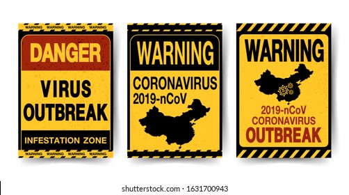 Set Of Coronavirus Warning Sigh High Risk Danger 