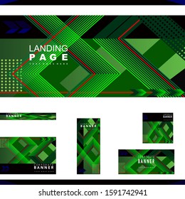 set of corporate banner and landing page with decorative line on green color