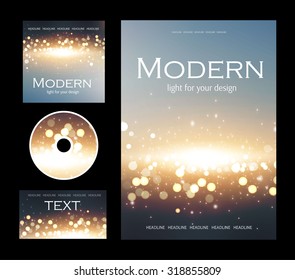 Set of corporate bokeh lights templates. Abstract brochure design. Vector illustration.