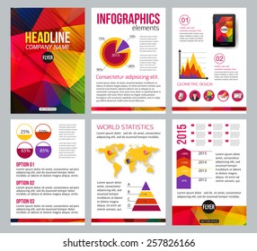 Set of corporate business stationery brochure templates. Vector illustration.