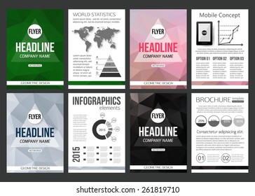 Set of corporate business stationery brochure template with infographics elements. Vector illustration