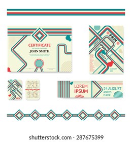 Set of corporate business stationery brochure templates. Abstract geometric background for flyer, report, placard or business design document, certificate, pocket calendar 2016. Vector illustration.