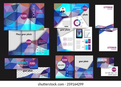 Set of corporate business stationery colorful brochure templates with infographics elements. Vector illustration