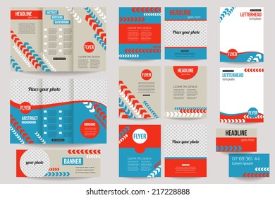 Set of corporate business stationery templates. Abstract brochure design. Modern back and front flyer backgrounds. Vector illustration.