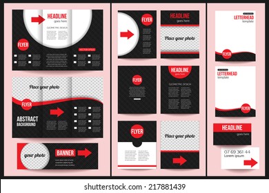 Set of corporate business stationery templates. Abstract brochure design. Modern back and front flyer backgrounds. Vector illustration.