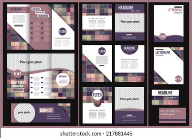 Set of corporate business stationery templates. Abstract brochure design. Modern back and front flyer backgrounds. Vector illustration.