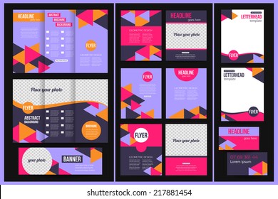 Set of corporate business stationery templates. Abstract brochure design. Modern back and front flyer backgrounds. Vector illustration.