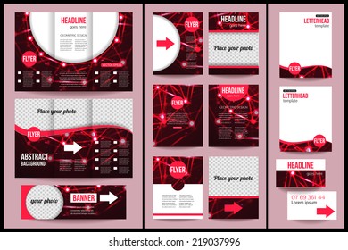 Set of corporate business stationery templates. Abstract brochure design. Modern back and front flyer backgrounds. Vector illustration.