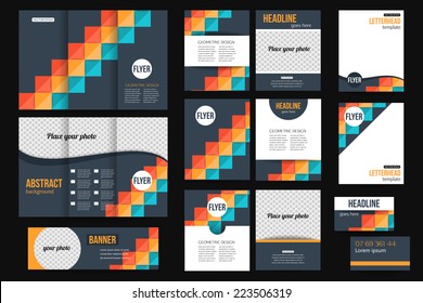 Set of corporate business stationery templates. Abstract brochure design. Modern back and front flyer backgrounds. Vector illustration.