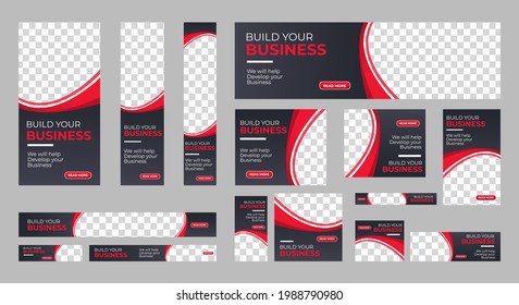 Set of Corporate Business web banners with standard size and place for images. Vertical, horizontal and square template. Vector illustration EPS 10