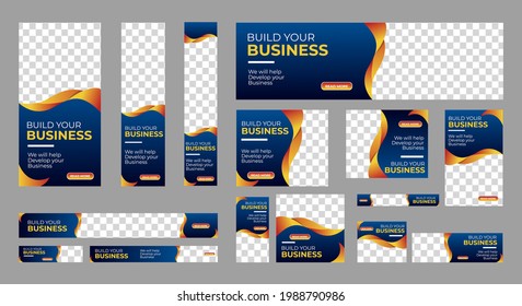 Set of Corporate Business web banners with standard size and place for images. Vertical, horizontal and square template. Vector illustration EPS 10