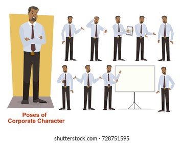 Set of corporate/ businessman African-Americans character with beard in shirt