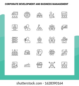 Set of Corporate Development and Business Management Line Icon set 25 Icons. Vector Minimalism Style Design Black Icons Set. Linear pictogram pack.