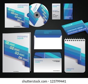Set of corporate elements. Fully editable. Retro design for stationery set. Blue.