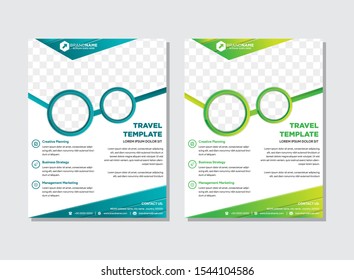 Set of corporate flyer template design. Vector illustration. Business flyers. circle space for photo collage. gradient green and blue colors.