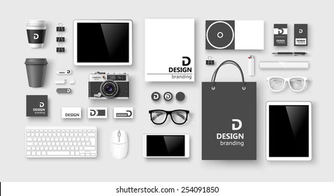 Set Of Corporate Identity And Branding On Light Background. Vector Illustration