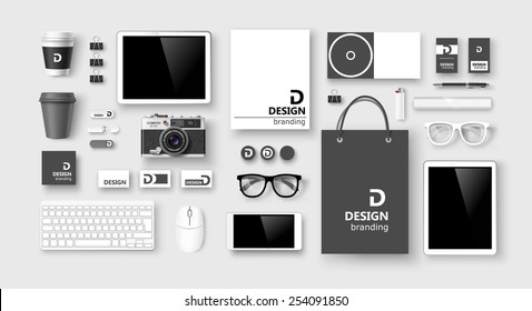 Set of corporate identity and branding on light background. Vector illustration