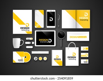 Set of corporate identity and branding on dark background. Vector illustration