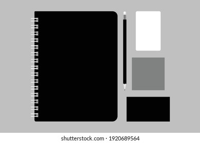 Set of Corporate identity branding template. Blank vector office presentation Black-White style. Vector illustration