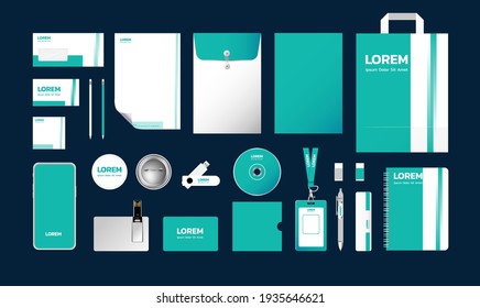 Conjunto de plantillas de marca de identidad corporativa. Con un diseño sencillo. Usando verde turquesa. Ilustración del vector