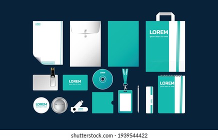 Set of Corporate identity branding template. With a simple design. Using turquoise green. Vector illustration