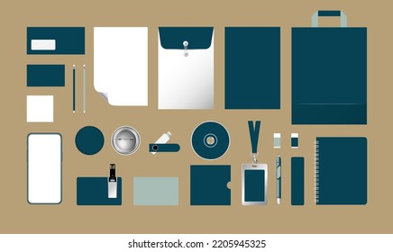 Set of Corporate identity branding template. With a simple design. Using Dark green. Vector illustration