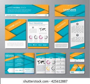 Set of corporate identity of flyers, banners, folding brochures, business cards, hats website and a gift card. the style of the material design. Vector illustration