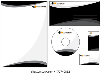 Set of corporate identity items. easy to customize letterhead envelope CD DVD cover and business cards