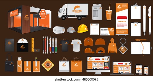 Set of Corporate identity and stationery elements. Vector promotional gift objects. Display mock up of promo objects. Documentation and template for business.