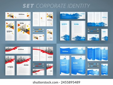 Set Corporate Identity template cover flyer, tri-fold, banner, roll up banner, business card