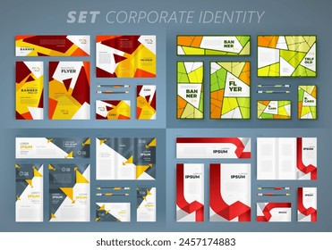 Set Corporate Identity template cover flyer, tri-fold, banner, roll up banner, business card