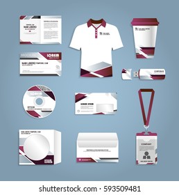 Set of corporate identity template with  flyer, brochure, magazine, uniform t-shirt, cd, badge, poster design, annual report layout. Branding stationery mock-up design.