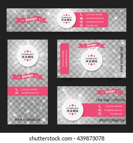 Set of corporate identity templates with shine theme. Vector illustration for light design. Pink vintage frame. Pink and white colors. Border, icon elements. Flare burst explosion effect. Glare luz.