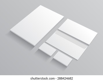 Set of corporate identity templates stationery mock up. Realistic vector EPS10 illustration on gray background with shadow.