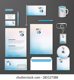 Set of Corporate identity templates. Vector company style for brandbook and guideline, pen, cd disc, cup, letter, flag, business cards
