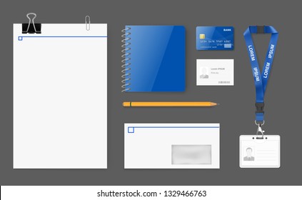 Set of corporate identity. Vector illustration on dark background. Fully ready for use in presentations, advertising, promo, etc. EPS10.