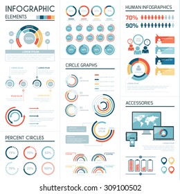 Set of corporate infographics vector elements in flat colors