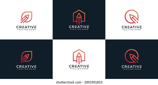 Set of corporate pencil logo concept collection. Logo can be used for icon, brand, identity, draw, home, paper, school, and creative