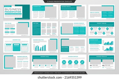 conjunto de diseños de plantillas de presentación corporativa con un concepto minimalista y un diseño moderno para el informe anual y el perfil comercial